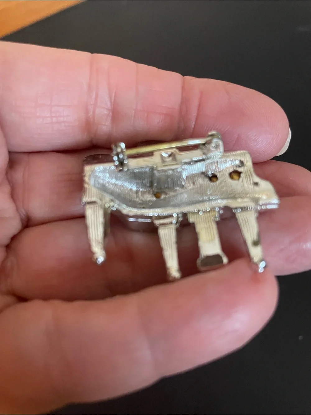 Piano-shaped Rhinestone Brooch - Silver with Black Accents- Unisex